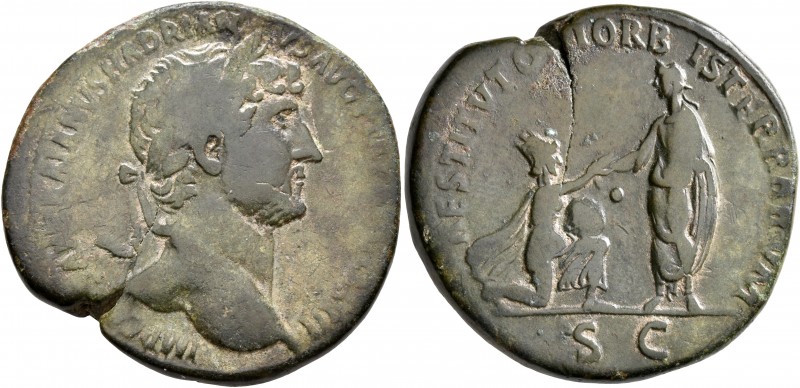 Hadrian, 117-138. Sestertius (Orichalcum, 33 mm, 22.70 g, 6 h), Rome, 121. IMP C...