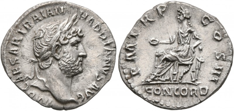 Hadrian, 117-138. Denarius (Silver, 19 mm, 3.17 g, 7 h), Rome, late 121-123. IMP...