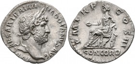 Hadrian, 117-138. Denarius (Silver, 19 mm, 3.17 g, 7 h), Rome, late 121-123. IMP CAESAR TRAIAN HADRIANVS AVG Laureate head of Hadrian to right. Rev. P...