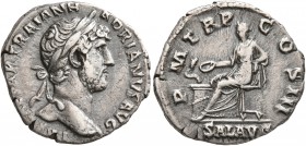 Hadrian, 117-138. Denarius (Silver, 18 mm, 3.26 g, 6 h), Rome, late 121-123. IMP CAESAR TRAIAN HADRIANVS AVG Laureate head of Hadrian to right. Rev. P...