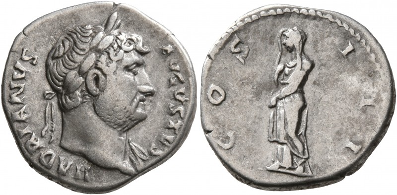 Hadrian, 117-138. Denarius (Silver, 18 mm, 3.15 g, 7 h), Rome, circa 126-127. HA...