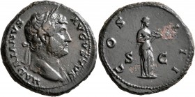 Hadrian, 117-138. As (Copper, 28 mm, 14.64 g, 5 h), Rome, circa 126-127. HADRIANVS AVGVSTVS Laureate head of Hadrian to right, with slight drapery on ...