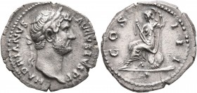 Hadrian, 117-138. Denarius (Silver, 19 mm, 3.17 g, 7 h), Rome, 128-circa 129. HADRIANVS AVGVSTVS P P Laureate head of Hadrian to right. Rev. COS III /...