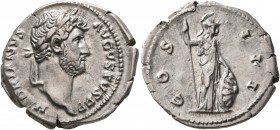 Hadrian, 117-138. Denarius (Silver, 20 mm, 3.26 g, 6 h), Rome, 128-circa 130. HADRIANVS AVGVSTVS P P Laureate head of Hadrian to right. Rev. COS III M...