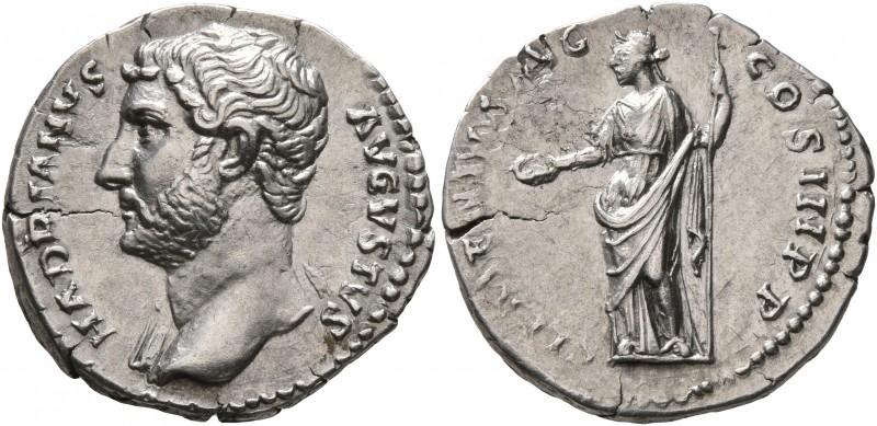 Hadrian, 117-138. Denarius (Silver, 19 mm, 2.95 g, 7 h), Rome, circa 129-130. HA...