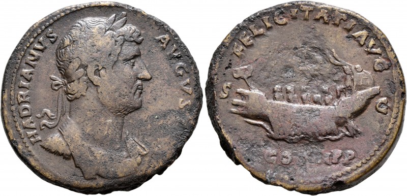 Hadrian, 117-138. Sestertius (Orichalcum, 33 mm, 27.76 g, 12 h), Rome, circa 129...