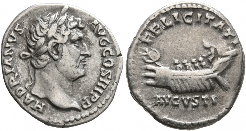 Hadrian, 117-138. Denarius (Silver, 18 mm, 3.28 g, 1 h), Rome, circa 130. HADRIA...