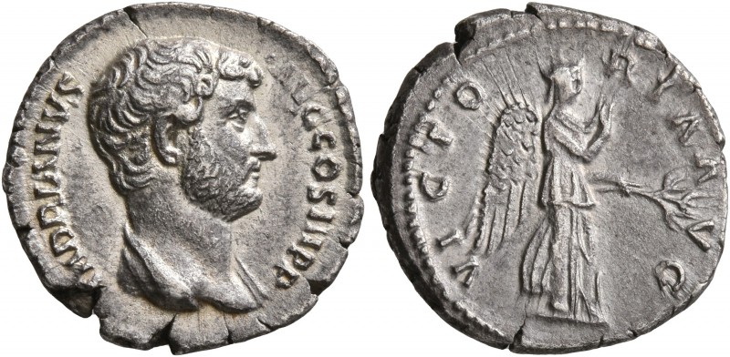 Hadrian, 117-138. Denarius (Silver, 18 mm, 2.87 g, 6 h), Rome, 136. HADRIANVS AV...