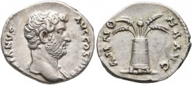 Hadrian, 117-138. Denarius (Silver, 17 mm, 3.49 g, 7 h), Rome, 137-July 138. HADRIANVS AVG COS III P P Bare head of Hadrian to right, with slight drap...