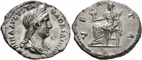 Sabina, Augusta, 128-136/7. Denarius (Silver, 18 mm, 3.00 g, 6 h), Rome, 133-135. SABINA AVGVSTA HADRIANI AVG P P Diademed and draped bust of Sabina t...