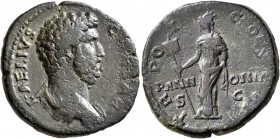 Aelius, Caesar, 136-138. Dupondius (Orichalcum, 28 mm, 15.31 g, 7 h), 137. L AELIVS CAESAR Bare-headed and draped bust of Aelius to right, seen from b...