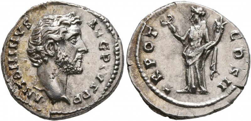 Antoninus Pius, 138-161. Denarius (Silver, 18 mm, 3.50 g, 6 h), Rome, 139. ANTON...
