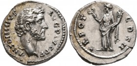 Antoninus Pius, 138-161. Denarius (Silver, 18 mm, 3.50 g, 6 h), Rome, 139. ANTONINVS AVG PIVS P P Laureate head of Antoninus Pius to right. Rev. TR PO...