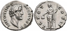 Antoninus Pius, 138-161. Denarius (Silver, 17 mm, 3.30 g, 5 h), Rome, 139. ANTONINVS AVG PIVS P P Laureate head of Antoninus Pius to right. Rev. TR PO...