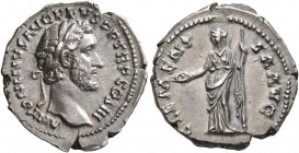 Antoninus Pius, 138-161. Denarius (Silver, 19 mm, 3.54 g, 6 h), Rome, 140-143. ANTONINVS AVG PIVS P P TR P COS III Laureate head of Antoninus Pius to ...