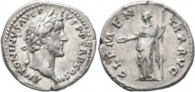 Antoninus Pius, 138-161. Denarius (Silver, 18 mm, 3.16 g, 6 h), Rome, 140-143. ANTONINVS AVG PIVS P P TR P COS III Laureate head of Antoninus Pius to ...