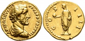 Antoninus Pius, 138-161. Aureus (Gold, 19 mm, 7.27 g, 6 h), Rome, 153-154. ANTONINVS AVG PIVS P P TR P XVII Bare-headed and draped bust of Antoninus P...