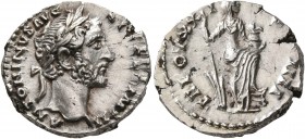Antoninus Pius, 138-161. Denarius (Silver, 17 mm, 3.86 g, 6 h), Rome, 157-158. ANTONINVS AVG PIVS P P IMP II Laureate head of Antoninus Pius to right....