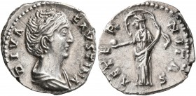 Diva Faustina Senior, died 140/1. Denarius (Silver, 18 mm, 3.16 g, 6 h), Rome. DIVA FAVSTINA Diademed and draped bust of Diva Faustina to right. Rev. ...