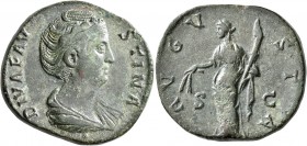 Diva Faustina Senior, died 140/1. Sestertius (Orichalcum, 32 mm, 23.14 g, 5 h), Rome, 146-161. DIVA FAVSTINA Draped bust of Diva Faustina Senior to ri...