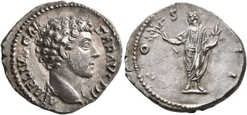 Marcus Aurelius, as Caesar, 139-161. Denarius (Silver, 19 mm, 3.18 g, 6 h), Rome...