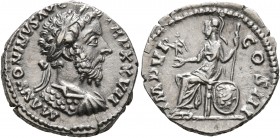 Marcus Aurelius, 161-180. Denarius (Silver, 18 mm, 3.32 g, 6 h), Rome, 172-173. M ANTONINVS AVG TR P XXVII Laureate and cuirassed bust of Marcus Aurel...