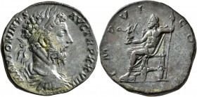 Marcus Aurelius, 161-180. Sestertius (Orichalcum, 30 mm, 21.76 g, 12 h), Rome, 173-174. M ANTONINVS AVG TR P XXVIII Laureate, draped and cuirassed bus...