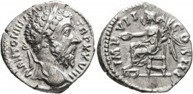 Marcus Aurelius, 161-180. Denarius (Silver, 18 mm, 3.21 g, 7 h), Rome, 174. M ANTONINVS AVG TR P XXVIII Laureate head of Marcus Aurelius to right. Rev...