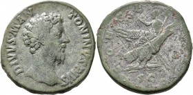 Divus Marcus Aurelius, died 180. Sestertius (Orichalcum, 32 mm, 24.12 g, 6 h), Rome. Struck under Commodus, 180. DIVVS M ANTONINVS PIVS Bare head of D...
