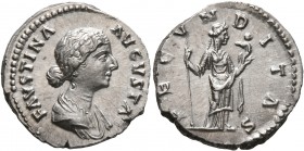Faustina Junior, Augusta, 147-175. Denarius (Silver, 18 mm, 3.24 g, 1 h), Rome, 161-175. FAVSTINA AVGVSTA Draped bust of Faustina Junior to right. Rev...