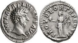 Lucius Verus, 161-169. Denarius (Silver, 18 mm, 3.10 g, 6 h), Rome, March-December 161. IMP L AVREL VERVS AVG Bare head of Lucius Verus to right. Rev....