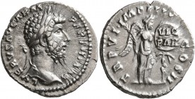 Lucius Verus, 161-169. Denarius (Silver, 19 mm, 3.45 g, 1 h), Rome, 166. L VERVS AVG ARM PARTH MAX Laureate head of Lucius Verus to right. Rev. TR P V...