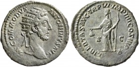 Commodus, 177-192. Dupondius (Orichalcum, 28 mm, 11.58 g, 12 h), Rome, 181. M•COMMODVS ANTONINVS AVG Radiate head to right. Rev. LIBERTAS•AVG•TR P VI•...