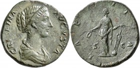 Crispina, Augusta, 178-182. Sestertius (Orichalcum, 30 mm, 22.38 g, 12 h), Rome. CRISPINA AVGVSTA Draped bust of Crispina to right. Rev. LAETITIA / S ...
