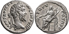 Septimius Severus, 193-211. Denarius (Silver, 18 mm, 3.62 g, 6 h), Laodicea, 197. L SEPT SEV PERT AVG IMP VIII Laureate head of Septimius Severus to r...