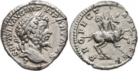 Septimius Severus, 193-211. Denarius (Silver, 18 mm, 3.47 g, 5 h), Rome, 198-200. L SEPT SEV AVG IMP XI PART MAX Laureate head of Septimius Severus to...