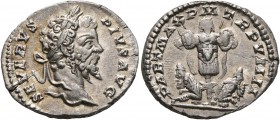 Septimius Severus, 193-211. Denarius (Silver, 19 mm, 3.43 g, 1 h), Rome, 201. SEVERVS PIVS AVG Laureate head of Septimius Severus to right. Rev. PART ...