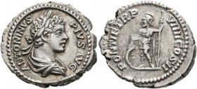 Caracalla, 198-217. Denarius (Silver, 20 mm, 3.71 g, 11 h), Rome, 206. ANTONINVS PIVS AVG Laureate and draped bust of Caracalla to right, seen from be...