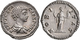 Geta, as Caesar, 198-209. Denarius (Silver, 18 mm, 3.39 g, 1 h), Rome, 200-202. P SEPT GETA CAES PONT Bare-headed and draped bust of Geta to right, se...