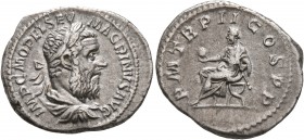 Macrinus, 217-218. Denarius (Silver, 20 mm, 4.00 g, 11 h), Rome, circa March-June 218. IMP C M OPEL SEV MACRINVS AVG Laureate, draped and cuirassed bu...