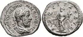 Macrinus, 217-218. Denarius (Silver, 20 mm, 3.54 g, 7 h), Rome, March-June 218. IMP C M OPEL SEV MACRINVS AVG Laureate and draped bust of Macrinus to ...