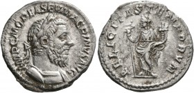 Macrinus, 217-218. Denarius (Silver, 20 mm, 3.65 g, 7 h), Rome, summer 217-early 218. IMP C M OPEL SEV MACRINVS AVG Laureate and cuirassed bust of Mac...