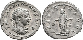 Elagabalus, 218-222. Antoninianus (Silver, 23 mm, 5.30 g, 6 h), Rome, 219-220. IMP ANTONINVS AVG Radiate, draped and cuirassed bust of Elagabalus to r...