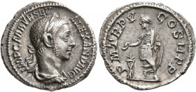 Severus Alexander, 222-235. Denarius (Silver, 19 mm, 3.00 g, 5 h), Rome, 225. IMP C M AVR SEV ALEXAND AVG Laureate and draped bust of Severus Alexande...