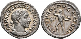 Severus Alexander, 222-235. Denarius (Silver, 20 mm, 3.22 g, 12 h), Rome, 232. IMP ALEXANDER PIVS AVG Laureate and draped bust of Severus Alexander to...