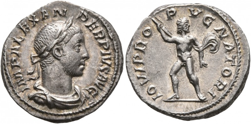 Severus Alexander, 222-235. Denarius (Silver, 19 mm, 3.39 g, 1 h), Rome, 232. IM...