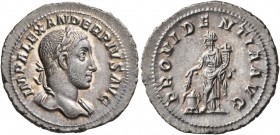 Severus Alexander, 222-235. Denarius (Silver, 21 mm, 3.06 g, 1 h), Rome, 232. IMP ALEXANDER PIVS AVG Laureate head of Severus Alexander to right, with...
