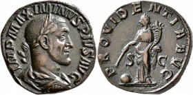Maximinus I, 235-238. Sestertius (Orichalcum, 29 mm, 19.83 g, 12 h), Rome, 236. IMP MAXIMINVS PIVS AVG Laureate, draped and cuirassed bust of Maximinu...