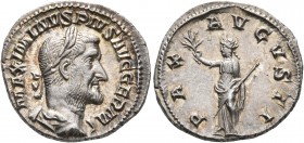 Maximinus I, 235-238. Denarius (Silver, 19 mm, 3.05 g, 6 h), Rome, 236-238. MAXIMINVS PIVS AVG GERM Laureate, draped and cuirassed bust of Maximinus I...