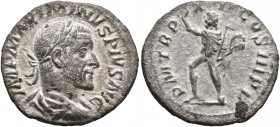 Maximinus I, 235-238. Denarius (Silver, 19 mm, 2.70 g, 12 h), a contemporary imitation, irregular mint. IMP MAXIMINVS PIVS AVG Laureate, draped and cu...